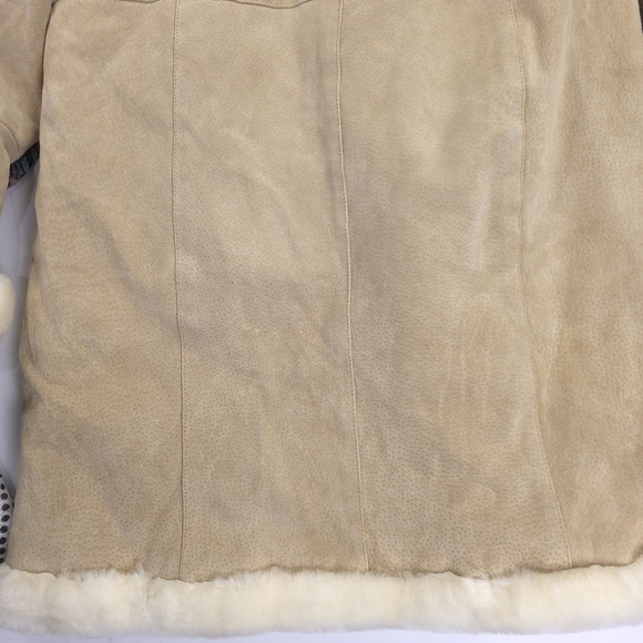 Charles Klein Luxurious Leather Tan and Cream Fleece Coat Size L - Picture 13 of 16